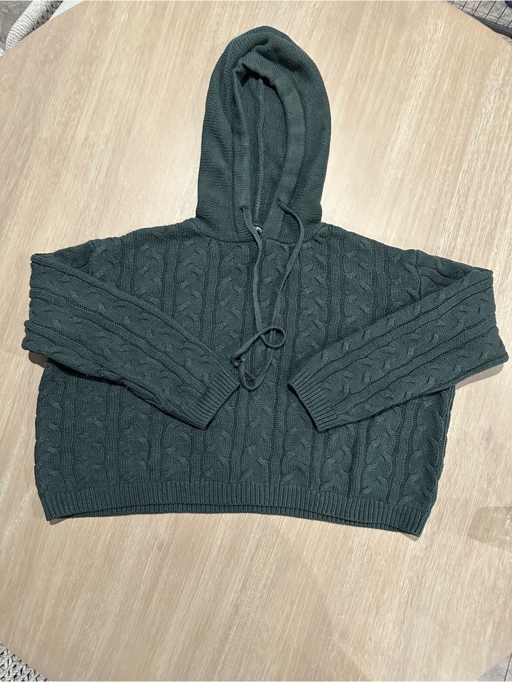 Fashion Nova Women’s S Dark Gray Cropped Hooded Cable Knit Sweater Oversized